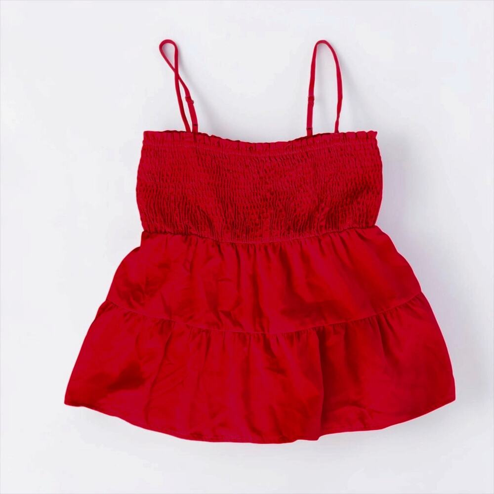 Paper Crane Red Smocked Peplum Cami Top Size L